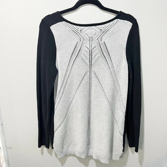 Evolution Cyrus Women’s Black Gray Sweater Medium Colorblock Chunky Knit Back - Picture 10 of 14
